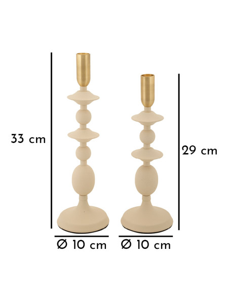 Bougeoir original moderne Métal Blanc crème Doré Gemini (Lot de 2) 