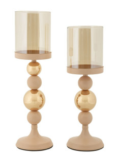 Photophore sur pied moderne chic Métal Rose Doré Verre Transparent Glassy (Lot de 2) 