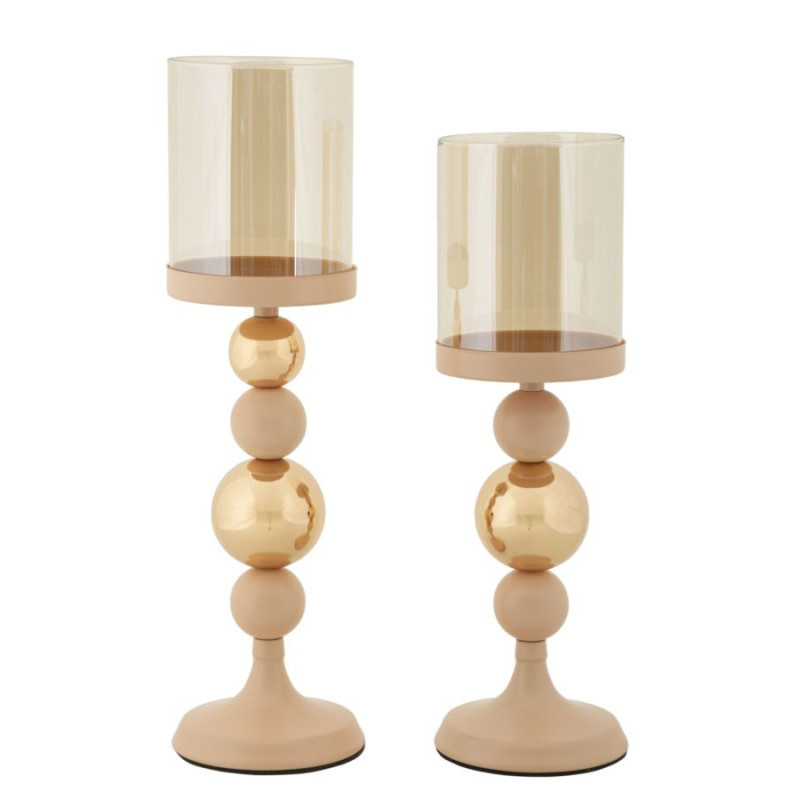 Photophore sur pied moderne chic Métal Rose Doré Verre Transparent Glassy (Lot de 2) 