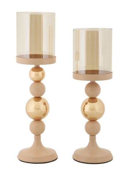 Photophore sur pied moderne chic Métal Rose Doré Verre Transparent Glassy (Lot de 2) 