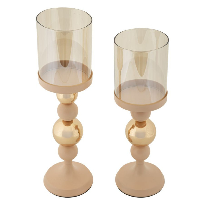 Photophore sur pied moderne chic Métal Rose Doré Verre Transparent Glassy (Lot de 2) 