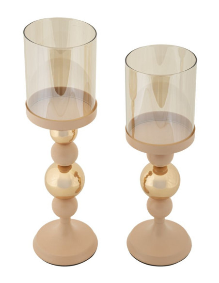 Photophore sur pied moderne chic Métal Rose Doré Verre Transparent Glassy (Lot de 2) 