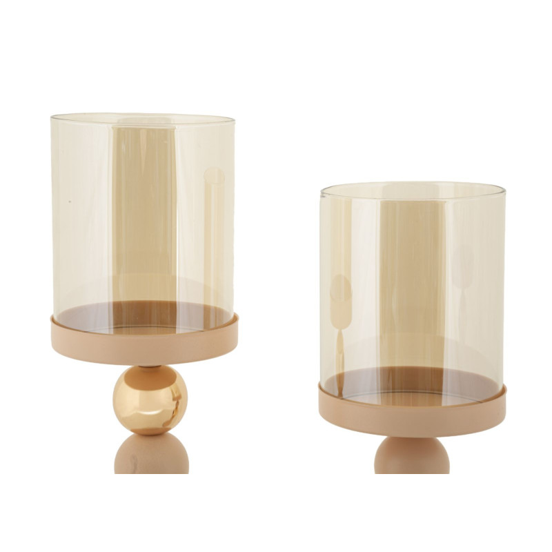 Photophore sur pied moderne chic Métal Rose Doré Verre Transparent Glassy (Lot de 2) 