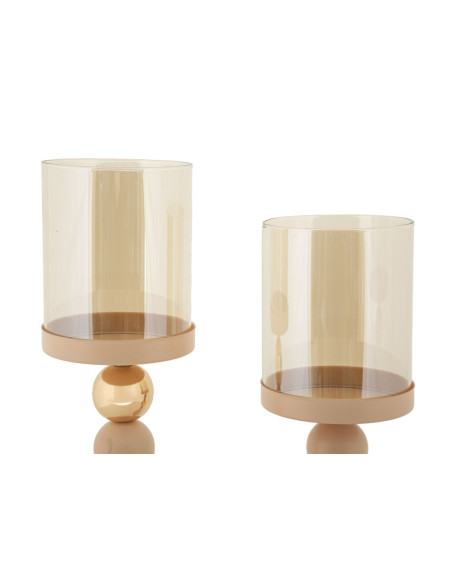 Photophore sur pied moderne chic Métal Rose Doré Verre Transparent Glassy (Lot de 2) 