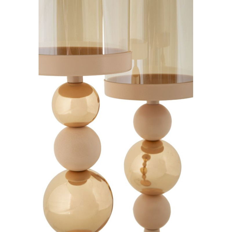 Photophore sur pied moderne chic Métal Rose Doré Verre Transparent Glassy (Lot de 2) 