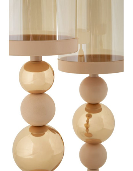 Photophore sur pied moderne chic Métal Rose Doré Verre Transparent Glassy (Lot de 2) 