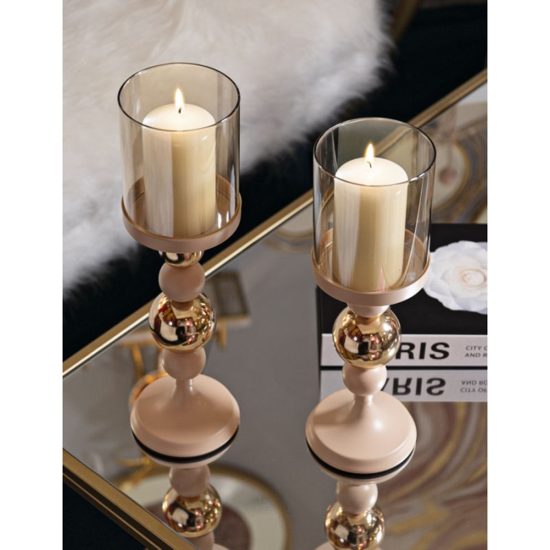 Photophore sur pied moderne chic Métal Rose Doré Verre Transparent Glassy (Lot de 2) 