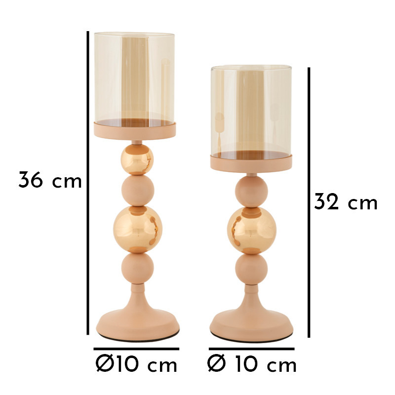 Photophore sur pied moderne chic Métal Rose Doré Verre Transparent Glassy (Lot de 2) 