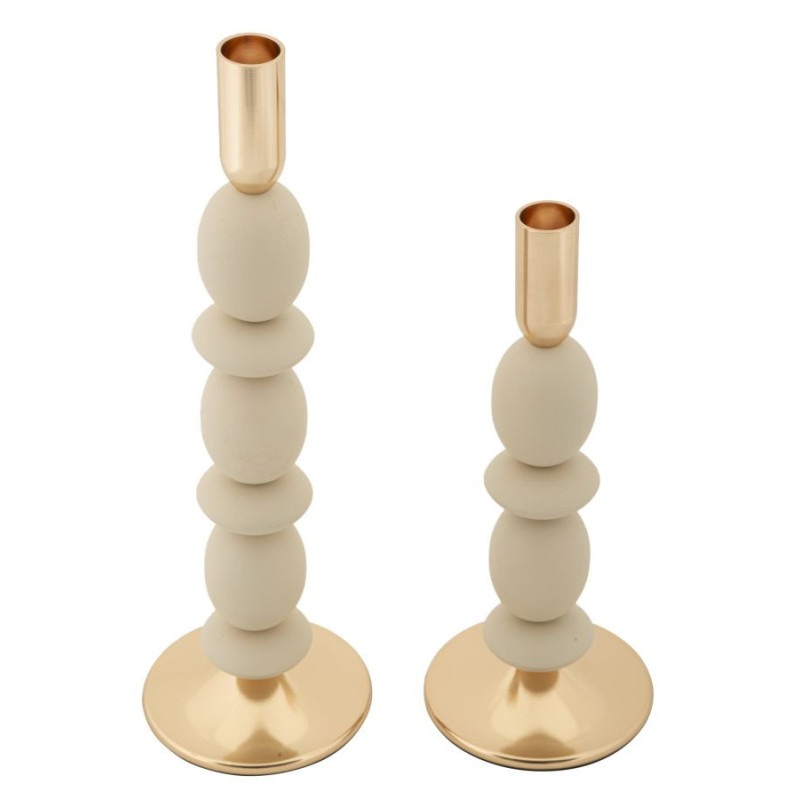 Bougeoir organique moderne Métal Blanc crème Doré Shuttle (Lot de 2) 
