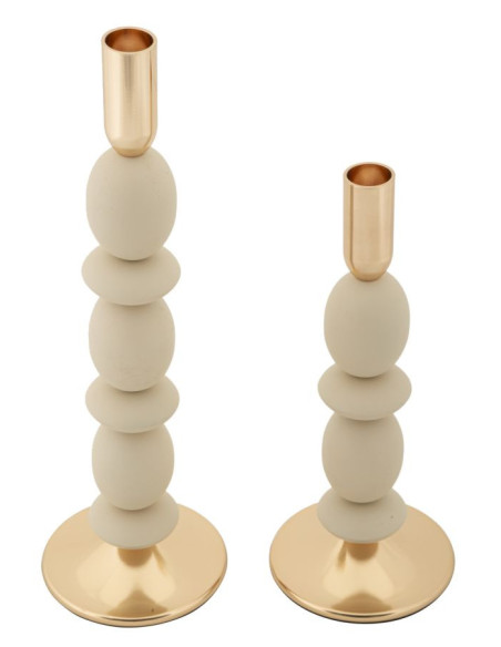 Bougeoir organique moderne Métal Blanc crème Doré Shuttle (Lot de 2) 