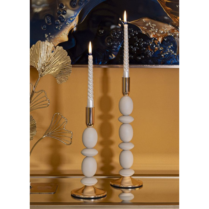 Bougeoir organique moderne Métal Blanc crème Doré Shuttle (Lot de 2) 