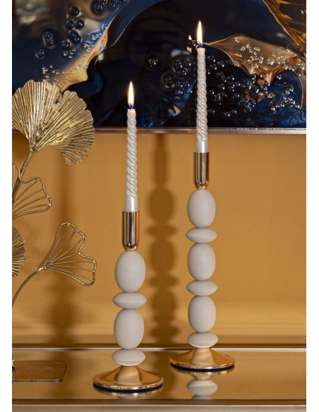 Bougeoir organique moderne Métal Blanc crème Doré Shuttle (Lot de 2) 
