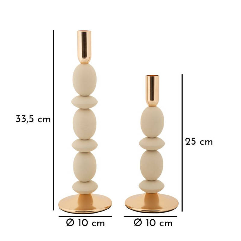 Bougeoir organique moderne Métal Blanc crème Doré Shuttle (Lot de 2) 