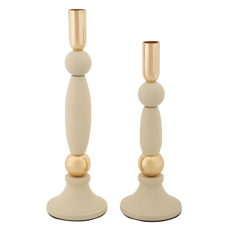 Bougeoir moderne chic Métal Blanc crème Doré Strek (Lot de 2) 