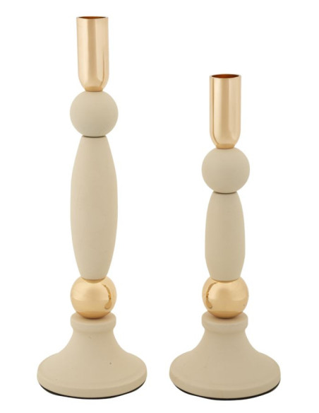 Bougeoir moderne chic Métal Blanc crème Doré Strek (Lot de 2) 