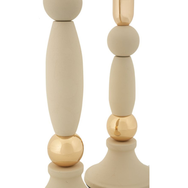 Bougeoir moderne chic Métal Blanc crème Doré Strek (Lot de 2) 