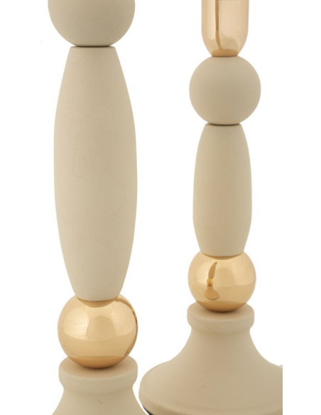 Bougeoir moderne chic Métal Blanc crème Doré Strek (Lot de 2) 