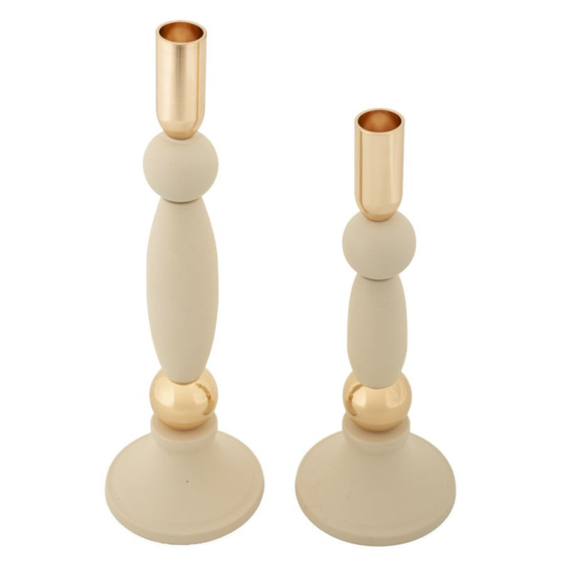 Bougeoir moderne chic Métal Blanc crème Doré Strek (Lot de 2) 