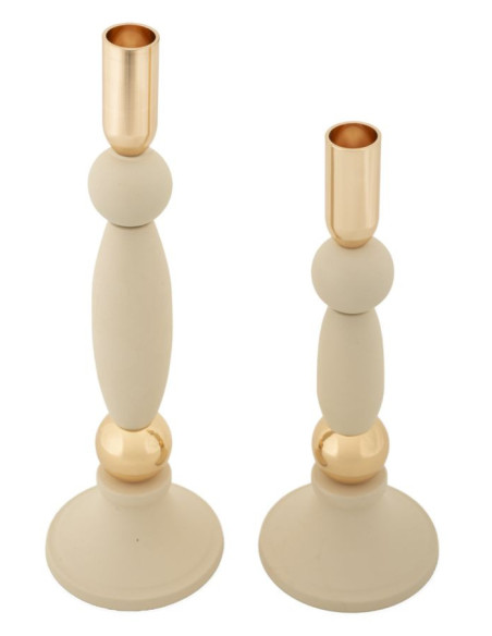 Bougeoir moderne chic Métal Blanc crème Doré Strek (Lot de 2) 
