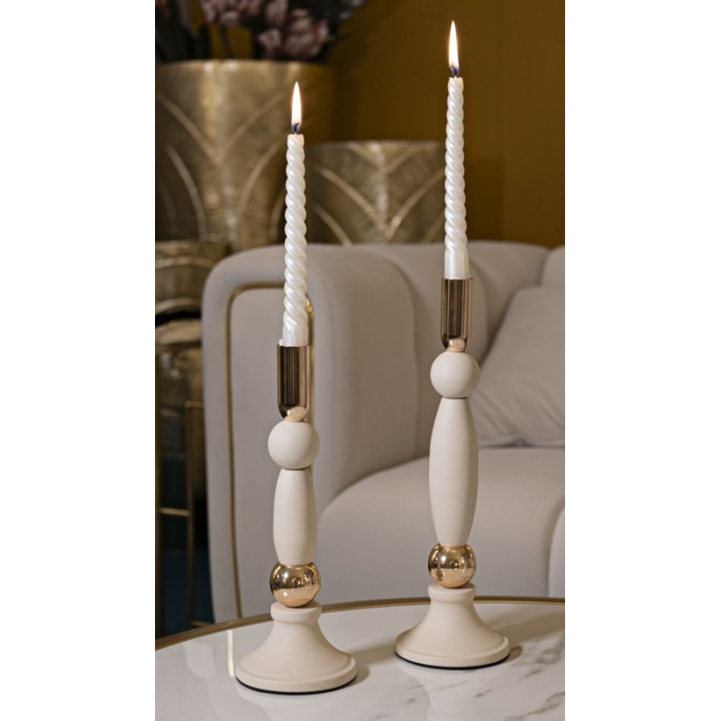 Bougeoir moderne chic Métal Blanc crème Doré Strek (Lot de 2) 