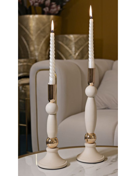 Bougeoir moderne chic Métal Blanc crème Doré Strek (Lot de 2) 