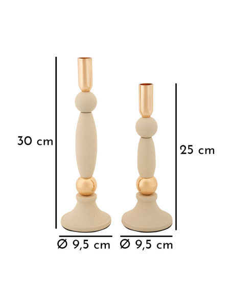 Bougeoir moderne chic Métal Blanc crème Doré Strek (Lot de 2) 