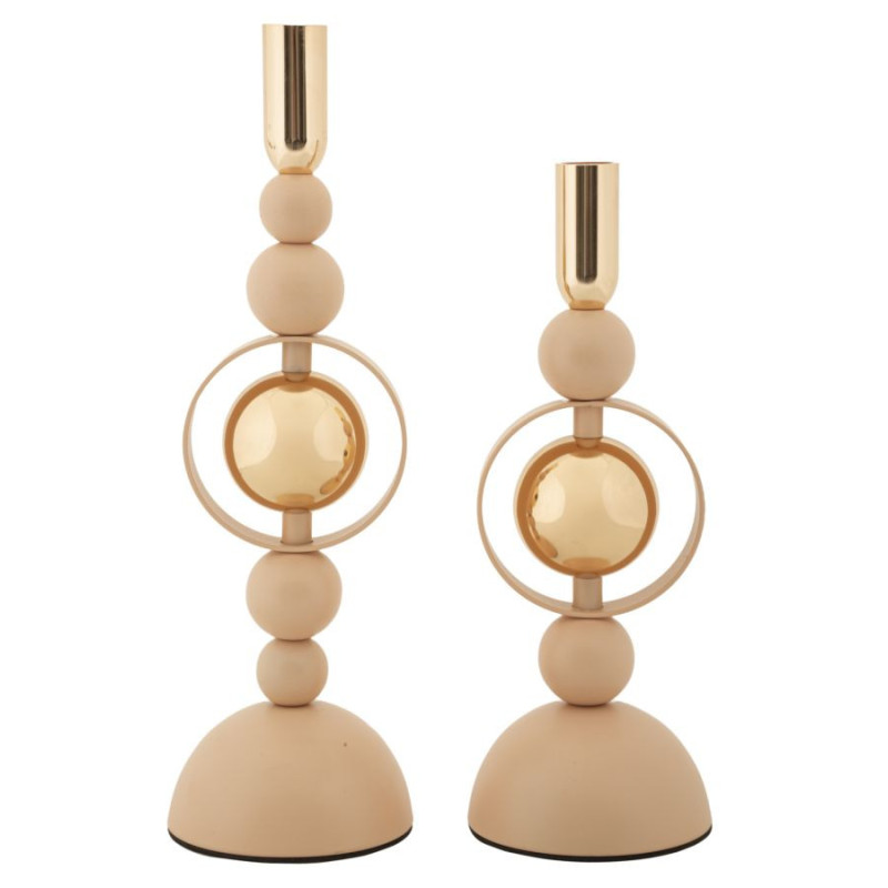 Bougeoir design chic Métal Rose Doré Verre Transparent Saturno (Lot de 2) 