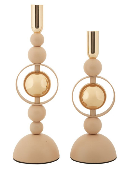 Bougeoir design chic Métal Rose Doré Verre Transparent Saturno (Lot de 2) 