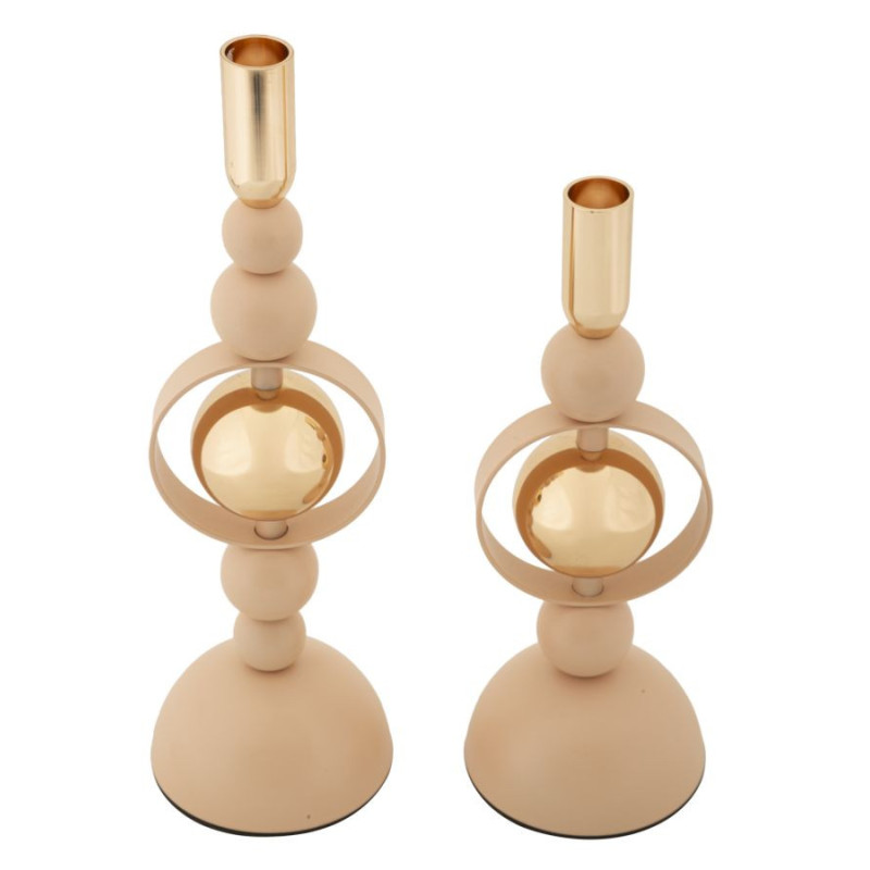 Bougeoir design chic Métal Rose Doré Verre Transparent Saturno (Lot de 2) 