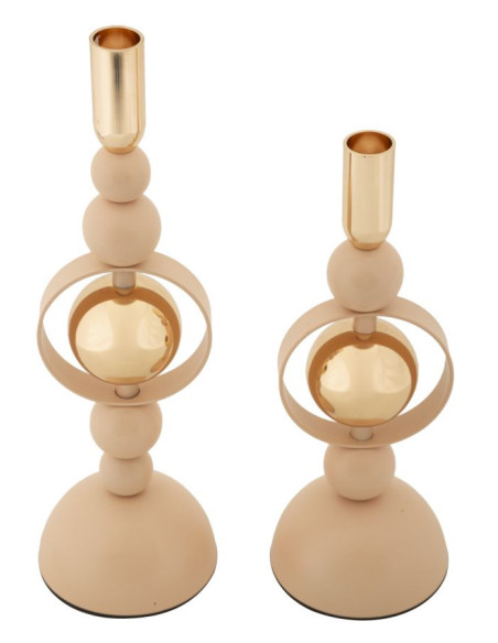 Bougeoir design chic Métal Rose Doré Verre Transparent Saturno (Lot de 2) 