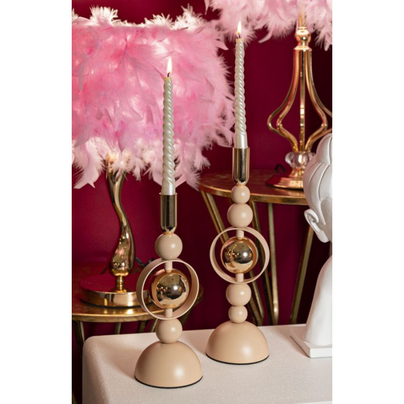 Bougeoir design chic Métal Rose Doré Verre Transparent Saturno (Lot de 2) 