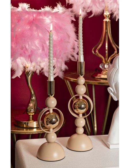 Bougeoir design chic Métal Rose Doré Verre Transparent Saturno (Lot de 2) 