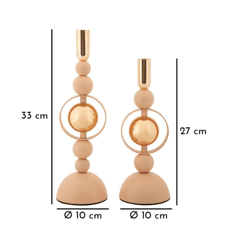 Bougeoir design chic Métal Rose Doré Verre Transparent Saturno (Lot de 2) 