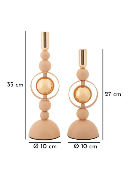 Bougeoir design chic Métal Rose Doré Verre Transparent Saturno (Lot de 2) 