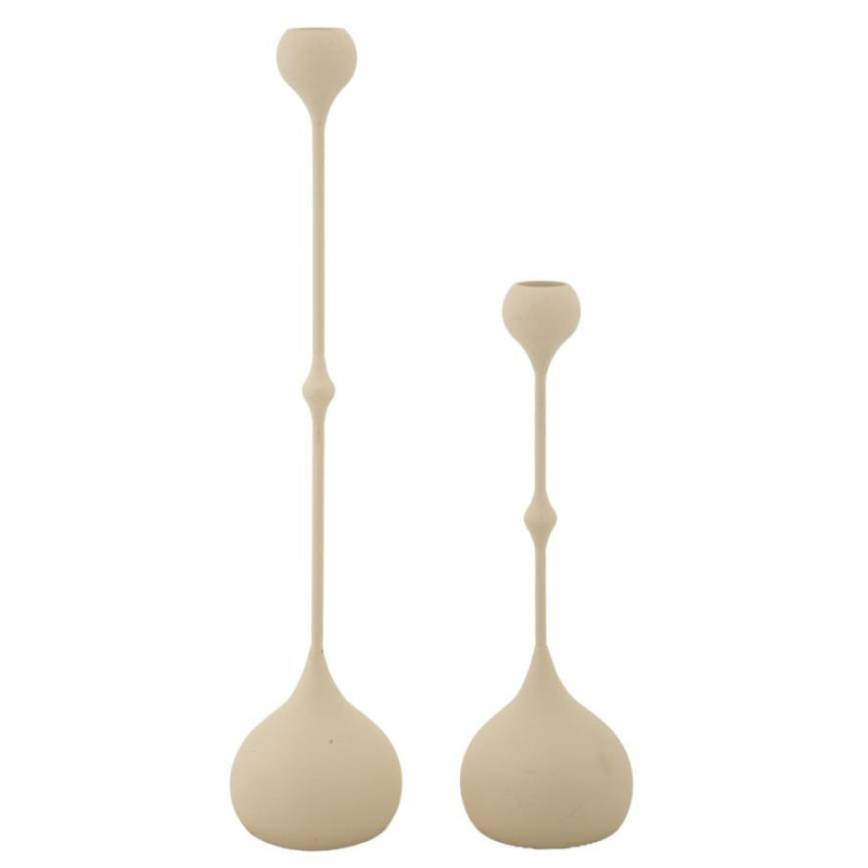 Bougeoir design moderne Métal Blanc crème Doré Slimmy (Lot de 2) 