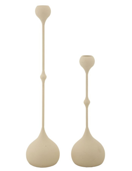 Bougeoir design moderne Métal Blanc crème Doré Slimmy (Lot de 2) 