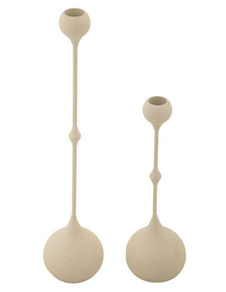 Bougeoir design moderne Métal Blanc crème Doré Slimmy (Lot de 2) 