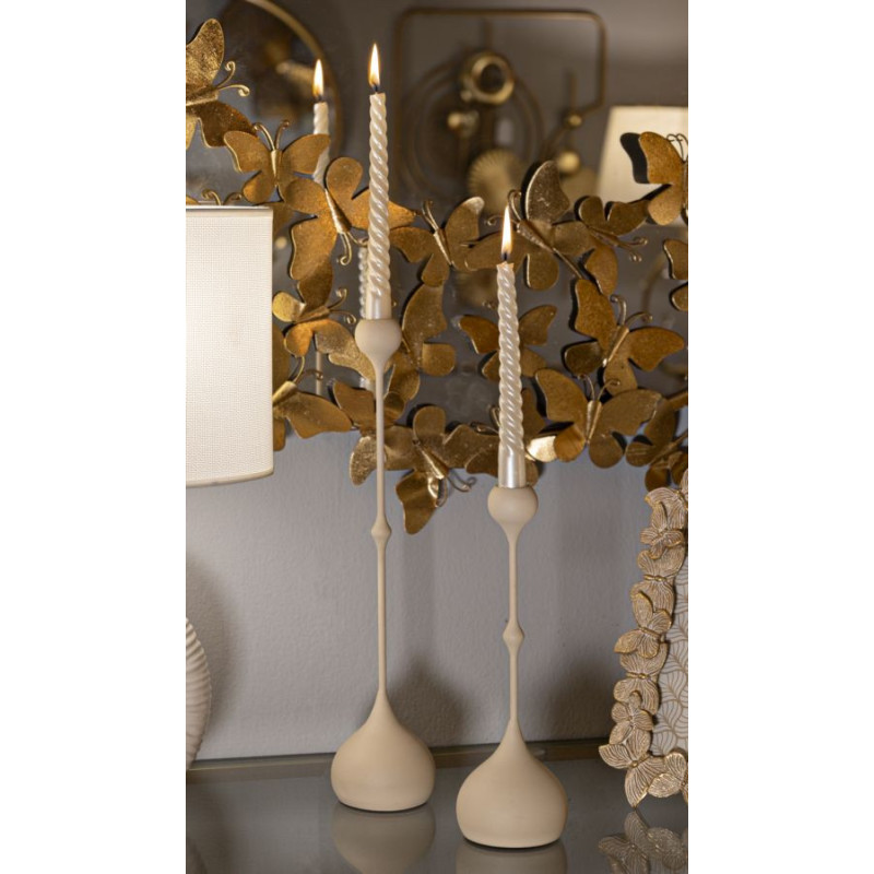 Bougeoir design moderne Métal Blanc crème Doré Slimmy (Lot de 2) 