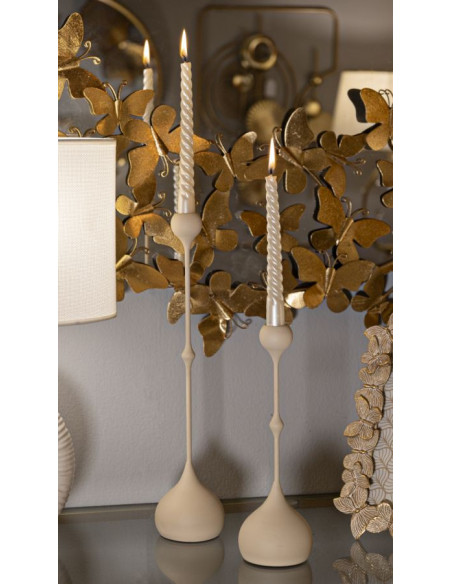 Bougeoir design moderne Métal Blanc crème Doré Slimmy (Lot de 2) 