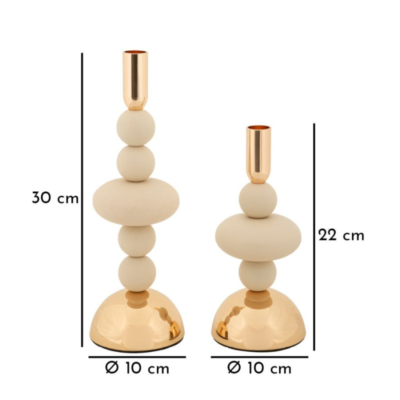 Bougeoir original chic Métal Blanc crème Doré Galaxy (Lot de 2) 