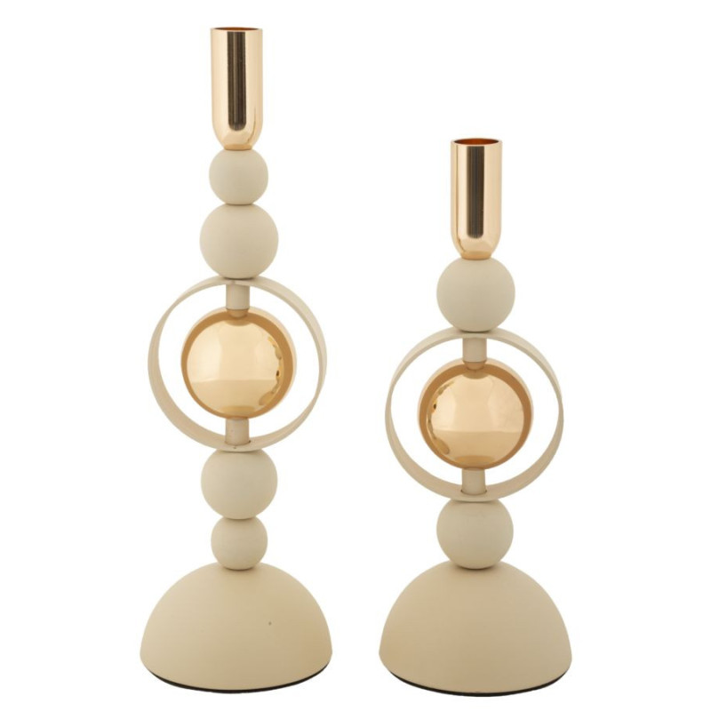 Bougeoir design chic Métal Blanc crème Doré Verre Transparent Saturno (Lot de 2) 