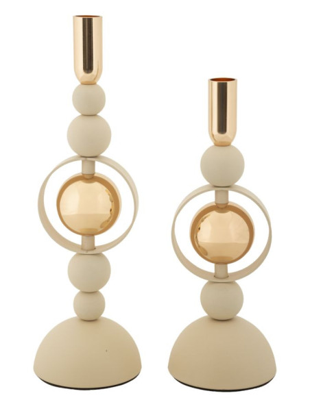 Bougeoir design chic Métal Blanc crème Doré Verre Transparent Saturno (Lot de 2) 