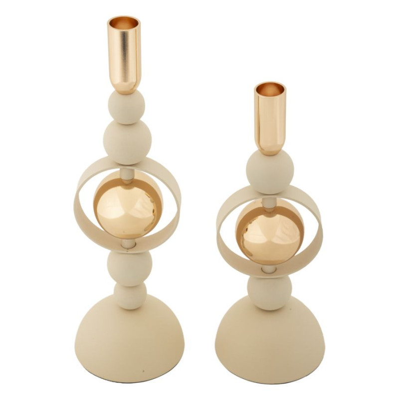 Bougeoir design chic Métal Blanc crème Doré Verre Transparent Saturno (Lot de 2) 