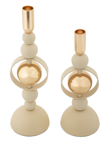 Bougeoir design chic Métal Blanc crème Doré Verre Transparent Saturno (Lot de 2) 