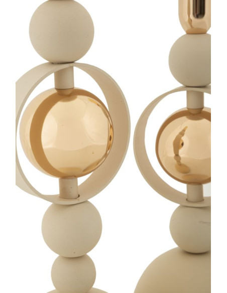 Bougeoir design chic Métal Blanc crème Doré Verre Transparent Saturno (Lot de 2) 