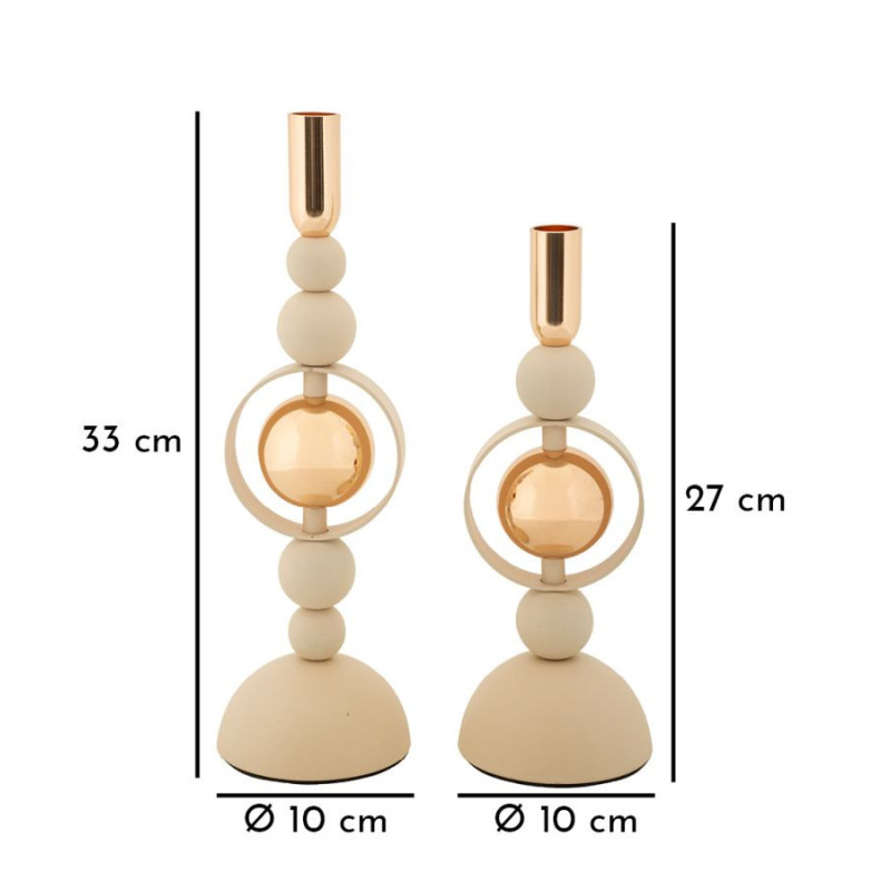 Bougeoir design chic Métal Blanc crème Doré Verre Transparent Saturno (Lot de 2) 