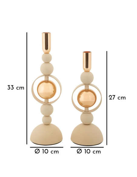 Bougeoir design chic Métal Blanc crème Doré Verre Transparent Saturno (Lot de 2) 