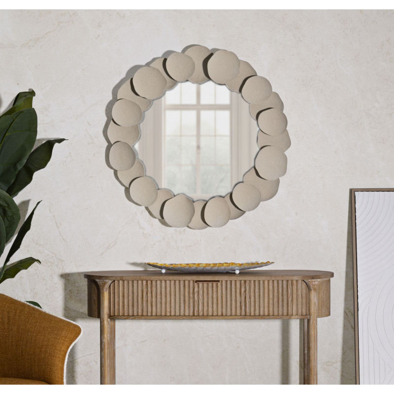 Miroir mural minimaliste chic Rond 85x85 Métal Blanc crème Dune 