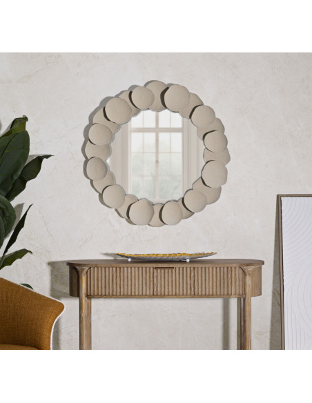 Miroir mural minimaliste chic Rond 85x85 Métal Blanc crème Dune 