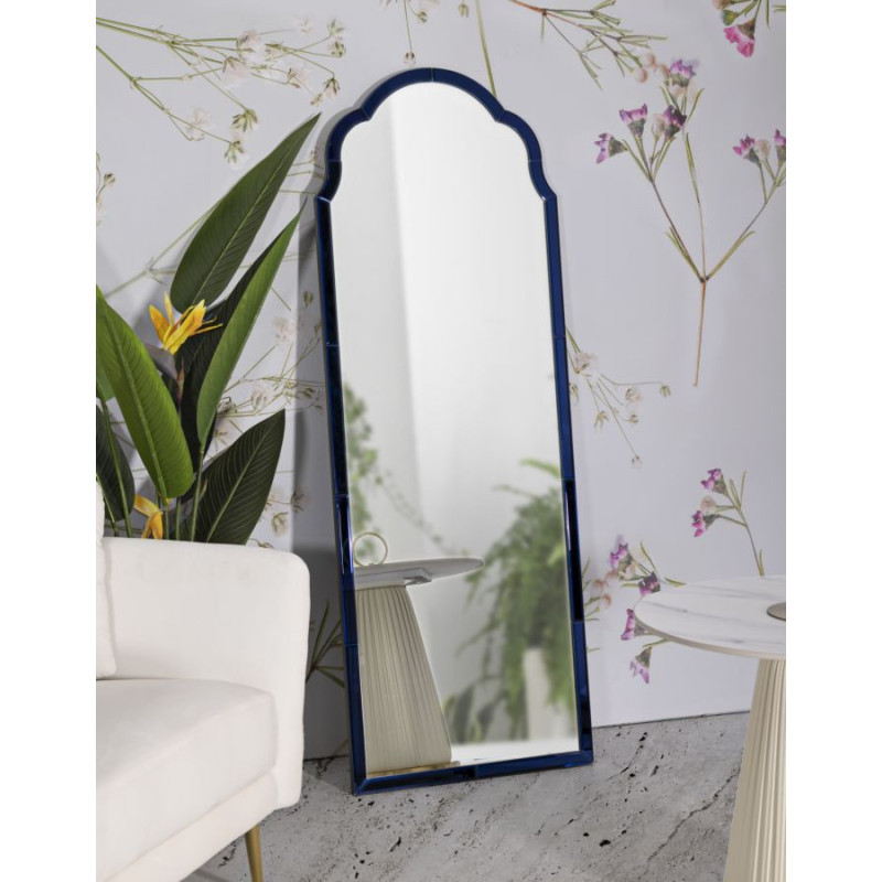 Grand Miroir mural oriental chic Arc 55x150 Bois MDF Bleu Tangeri 